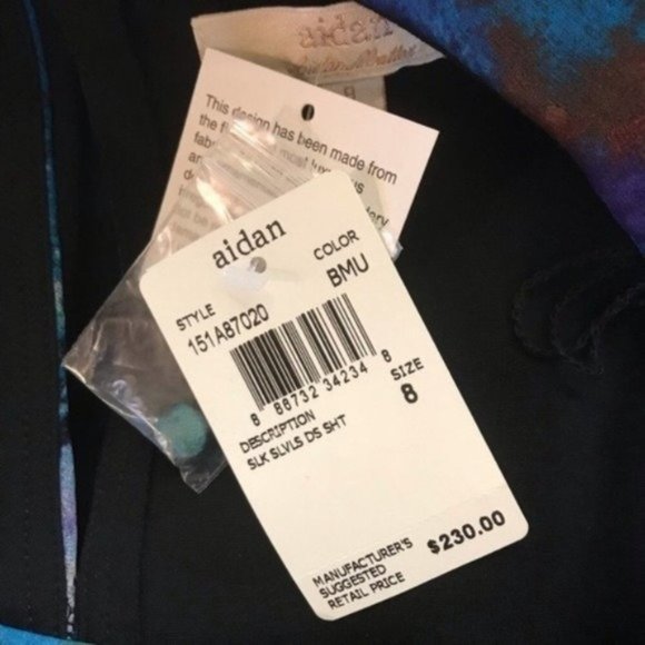 NWT Aidan by Aidan Mattox Black Draped Gown Silk Abstract Watercolor Blue Green - Picture 5 of 13